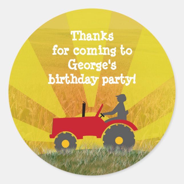 Red or Green Tractor Party Favour Bag Sticker (Front)