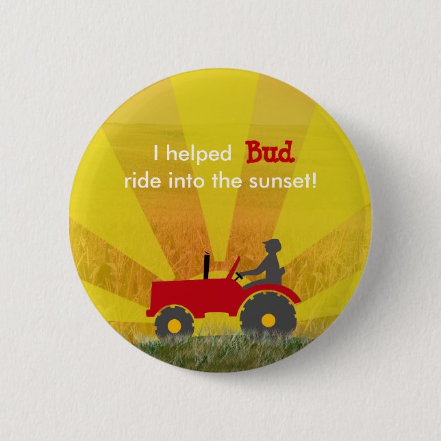 Red or Green Tractor Retirement Party Button (Front)