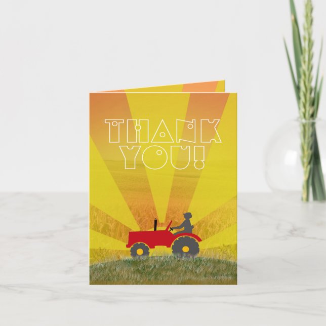 Red or Green Tractor Thank You Note Card (Front)