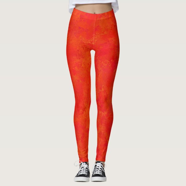 Red Orange Abstract Pattern Leggings (Front)