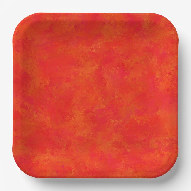 Red Orange Abstract Pattern Paper Plate (Front)