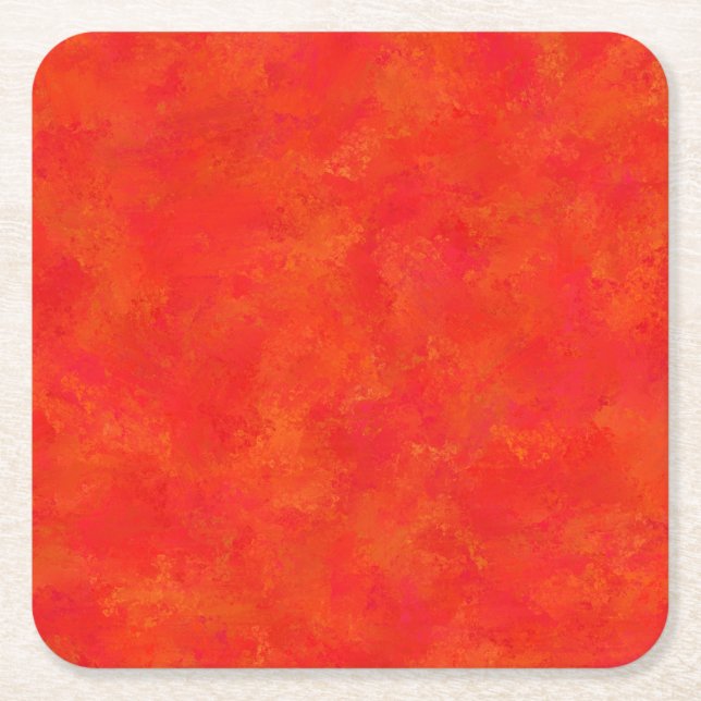 Red Orange Abstract Pattern Square Paper Coaster (Front)