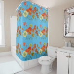 Red, Orange and Blue Poppy floral Shower Curtain<br><div class="desc">Orange and Blue Poppy Shower Curtain. What a glorious product! Designed by my form one of my original watercolor paintings from my garden. Add a little glamor to yours or your loved ones bathroom!</div>