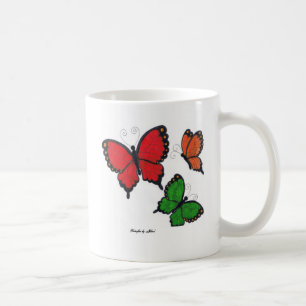 Red, orange and green butterflies mug