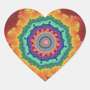 Red, Orange and Green Fractal Birthday Heart Sticker