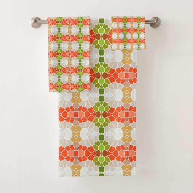 Red, Orange and Green Pattern    Bath Towel Set (Insitu)