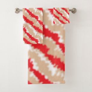 Red, orange, and pink textured patterns and motifs bath towel set