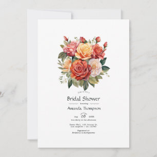 Red, Orange, and Sage Floral Bridal Shower Invitation