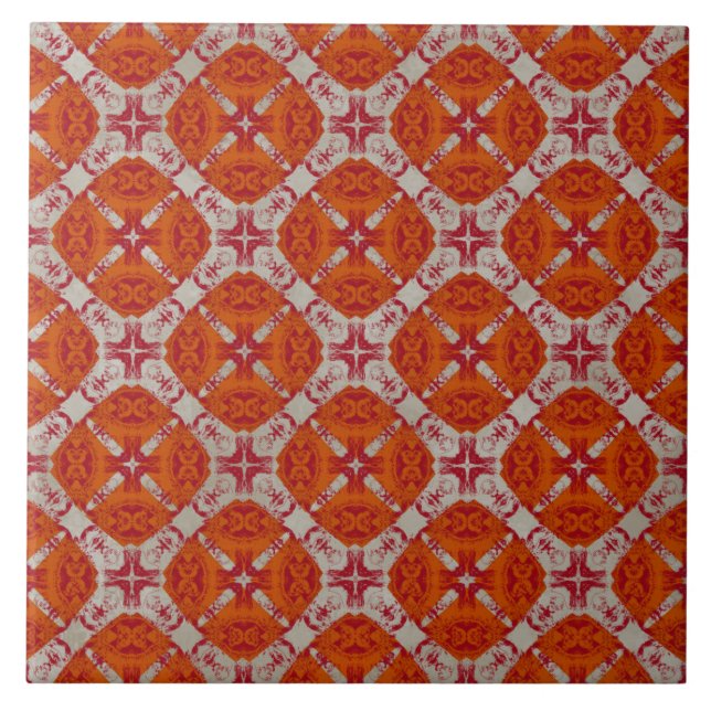 Red, Orange, and White Mid Century Modern Pattern Tile (Front)