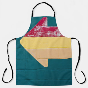 Red, orange, and yellow arrow signage apron