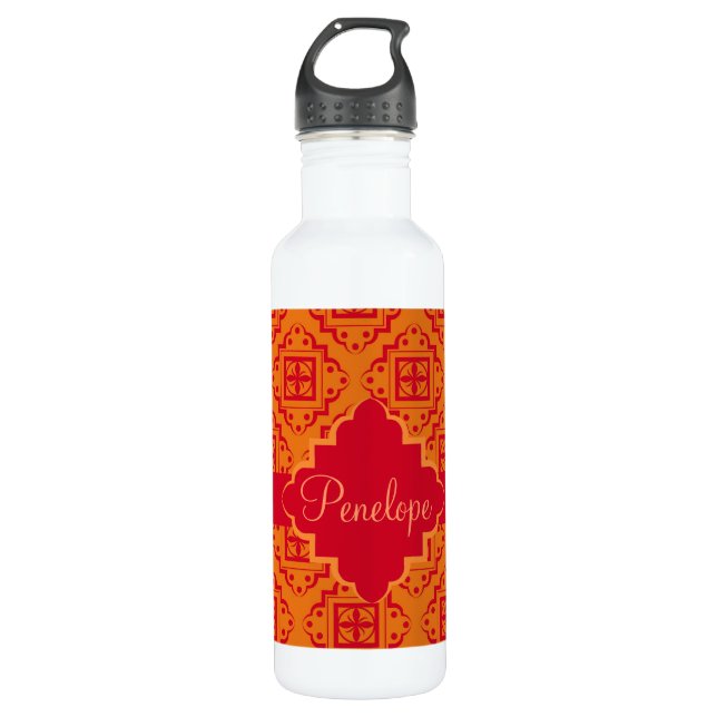 Red Orange Arabesque Moroccan Graphic 710 Ml Water Bottle (Front)