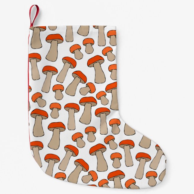 Red Orange Aspen Mushrooms Pattern Small Christmas Stocking (Front)