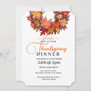 Red & Orange Autumn Leaves Wreath Thanksgiving Invitation