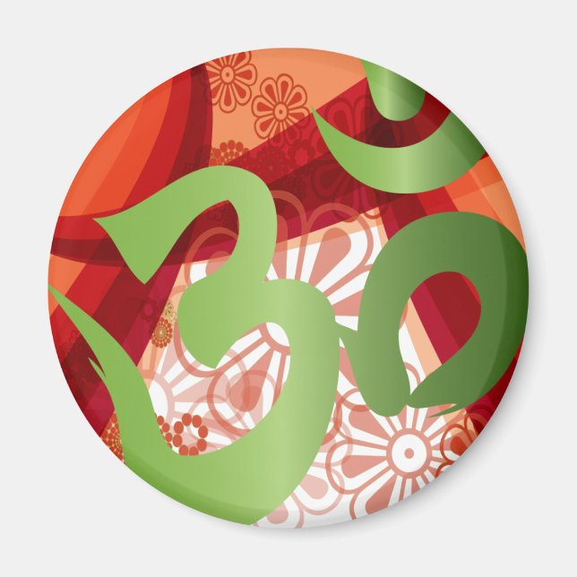 Red-Orange-Bg_Green-Om Magnet (Front)