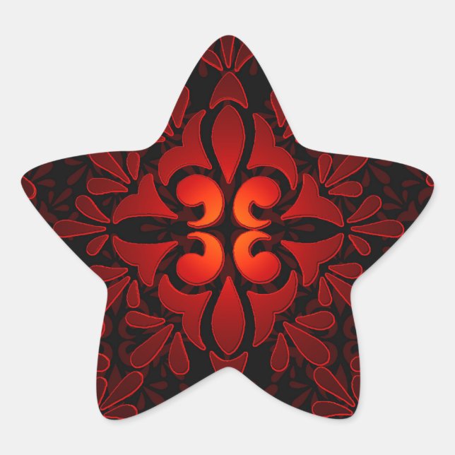 Red Orange Black Modern Geometric Design Star Sticker (Front)