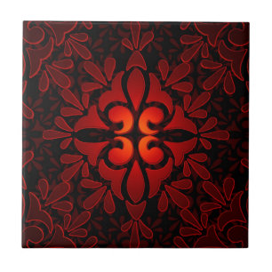 Red Orange Black Modern Geometric Design Tile