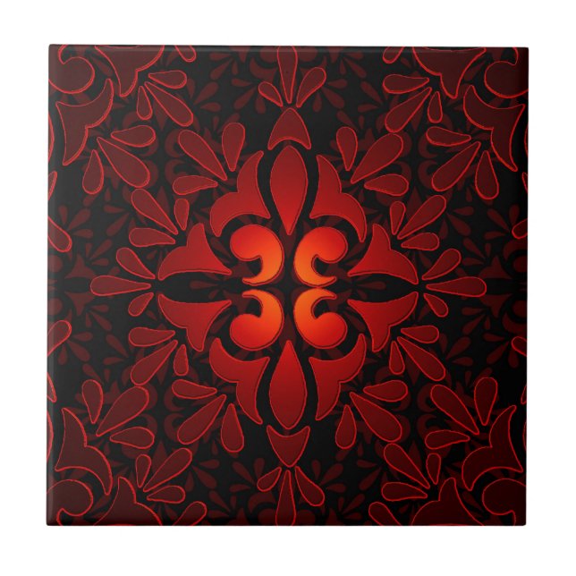Red Orange Black Modern Geometric Design Tile (Front)