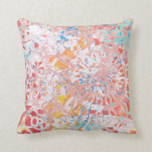 Red Orange Blue Abstract Floral Handmade Design Cushion