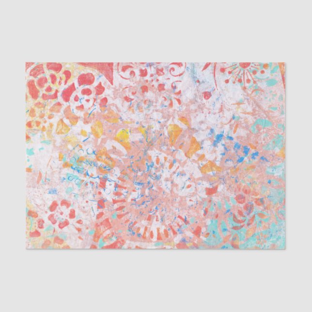 Red Orange Blue Abstract Floral Tissue Paper (Front)