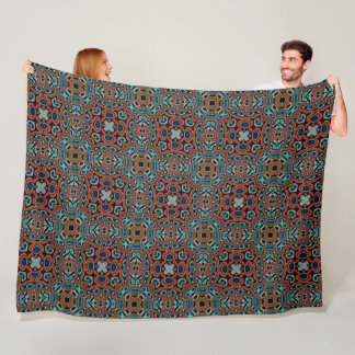 Red Orange Blue Aqua Turquoise Hip Bohemian Art Fleece Blanket