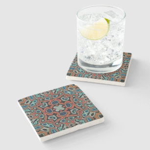 Red Orange Blue Aqua Turquoise Hip Bohemian Art Stone Coaster