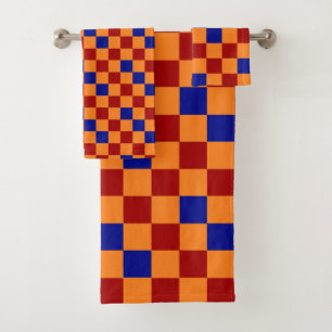 Red Orange Blue Checkered Pattern Design Bath Towel Set