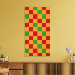 Red Orange Blue Checkered Pattern Design  Canvas Print