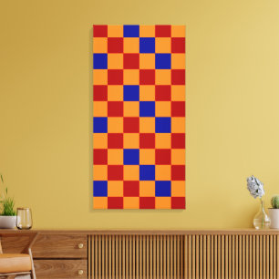 Red Orange Blue Checkered Pattern Design  Canvas Print