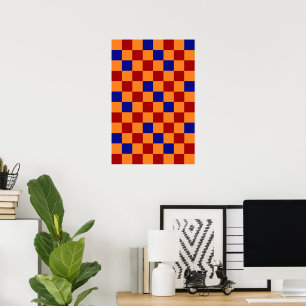 Red Orange Blue Checkered Pattern Design Poster