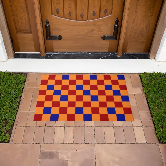 Red Orange Blue Chequered Pattern Design  Doormat (Outdoor)