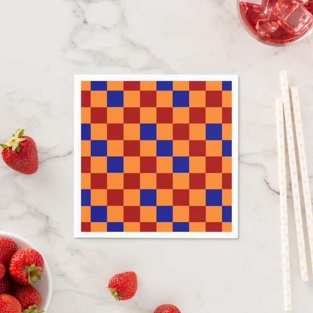 Red Orange Blue Chequered Pattern Design  Napkin (Insitu)