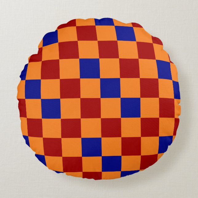 Red Orange Blue Chequered Pattern Design  Round Cushion (Front)
