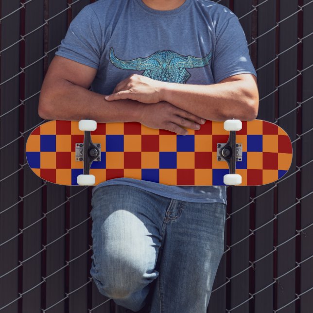 Red Orange Blue Chequered Pattern Design  Skateboard (Outdoor 3)