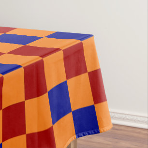 Red Orange Blue Chequered Pattern Design Tablecloth