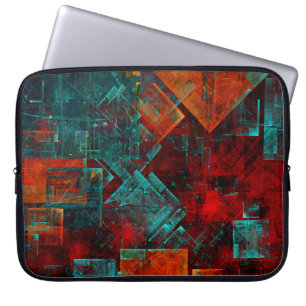 Red Orange Blue Squares Abstract Art Laptop Sleeve