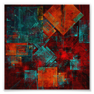 Red Orange Blue Squares Abstract Art Photo Print