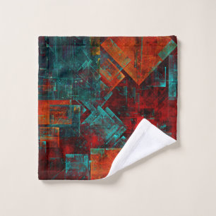 Red Orange Blue Squares Abstract Art Wash Cloth