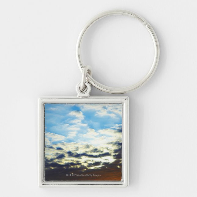 Red Orange Blue Sunset with Clouds Key Ring (Front)