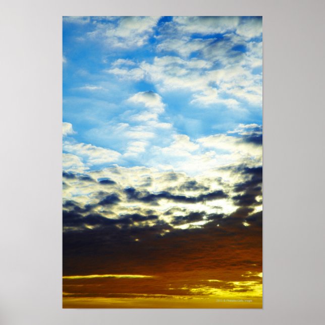 Red Orange Blue Sunset with Clouds Poster (Front)