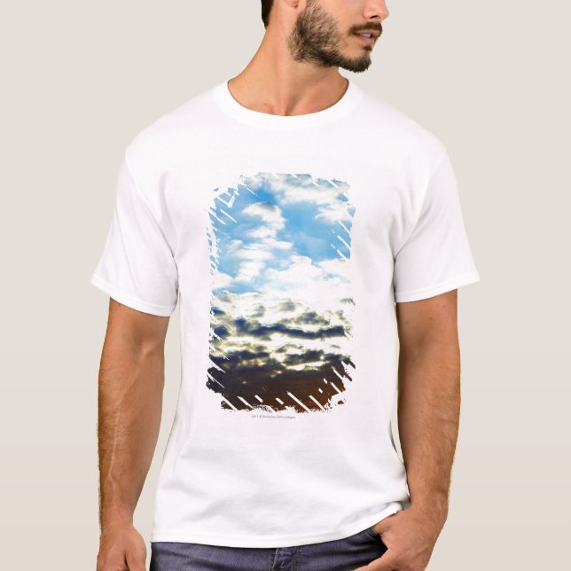 Red Orange Blue Sunset with Clouds T-Shirt (Front)