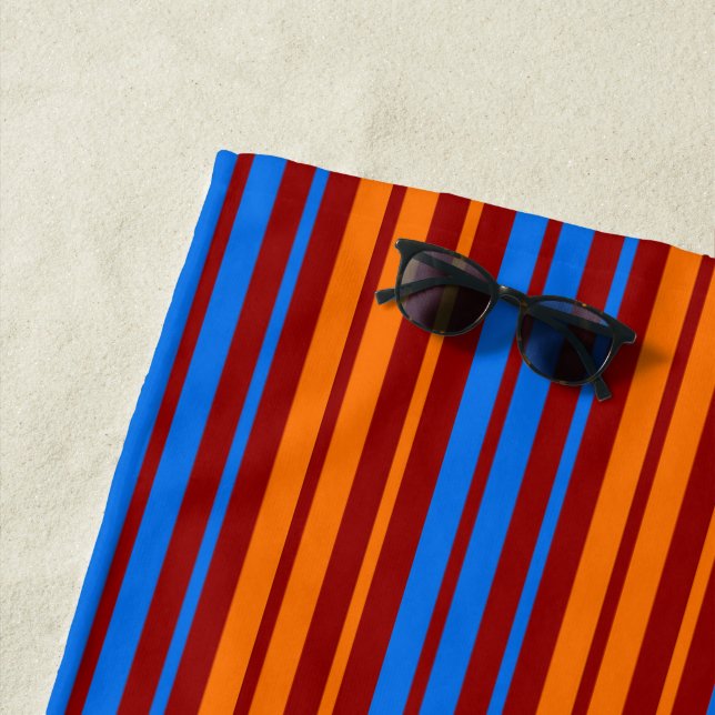 Red Orange Blue Vertical Stripes Design   Beach Towel (In Situ)