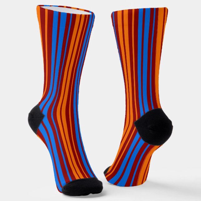 Red Orange Blue Vertical Stripes Design   Socks (Angled)