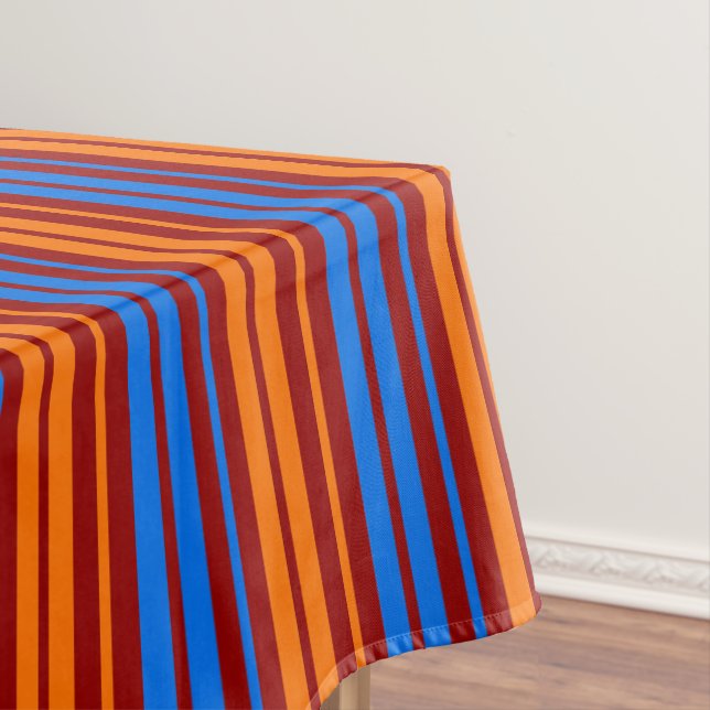 Red Orange Blue Vertical Stripes Design   Tablecloth (In Situ)