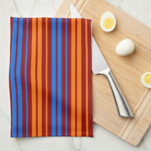 Red Orange Blue Vertical Stripes Design Tea Towel