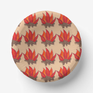 Red Orange Camping Campfire Fire Summer Camp Paper Plate
