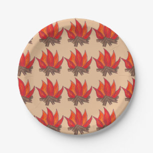Red Orange Camping Campfire Fire Summer Camp Paper Plate