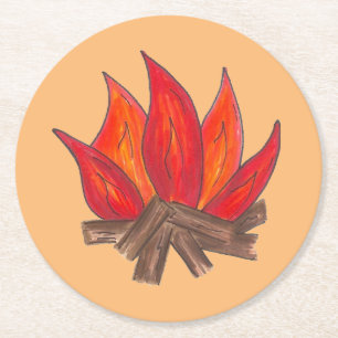Red Orange Camping Campfire Fire Summer Camp Round Paper Coaster