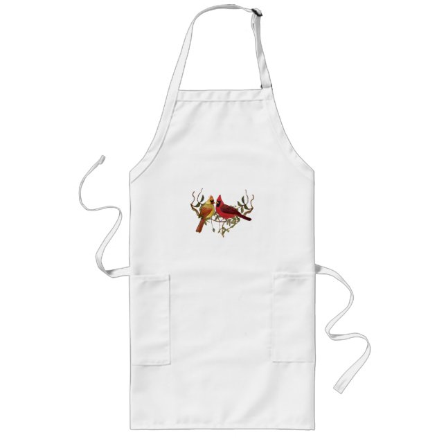 Red Orange Cardinal Lovebirds White Apron (Front)