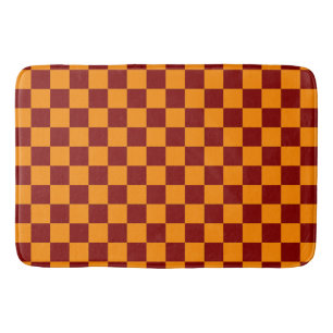 Red + Orange Check Chequered Chequerboard Pattern Bath Mat
