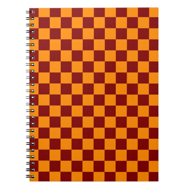 Red + Orange Check Chequered Chequerboard Pattern Notebook (Front)